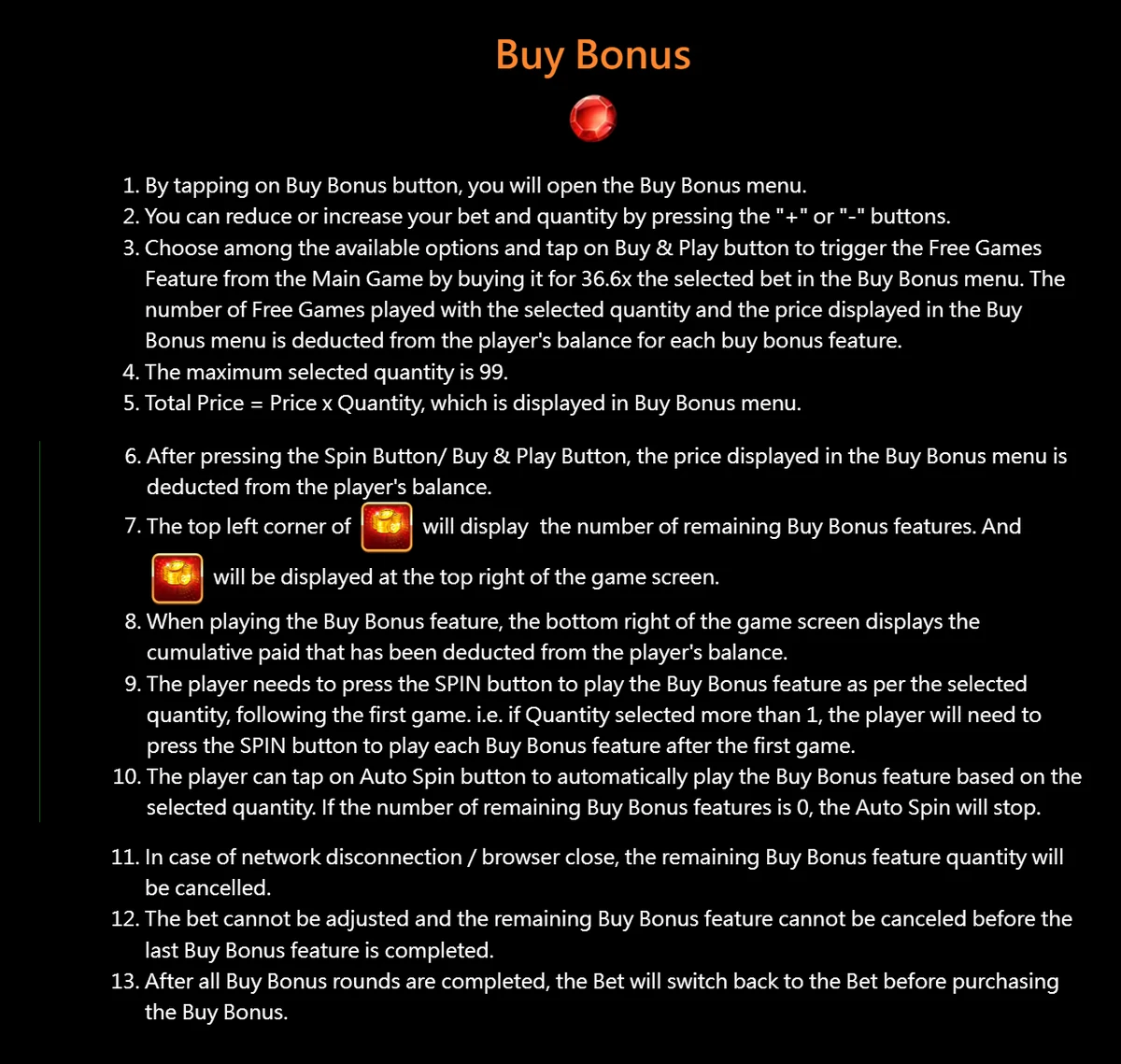 Charge Buffalo slot buy bonus rules: 36.6x price, 99 features and cancel terms