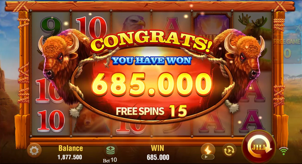 Charge Buffalo free spins result in the demo: 685.00 won from 15 free games