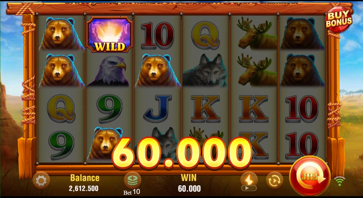 Charge Buffalo slot demo win of 60.00 with a wild on reel two on spin 40