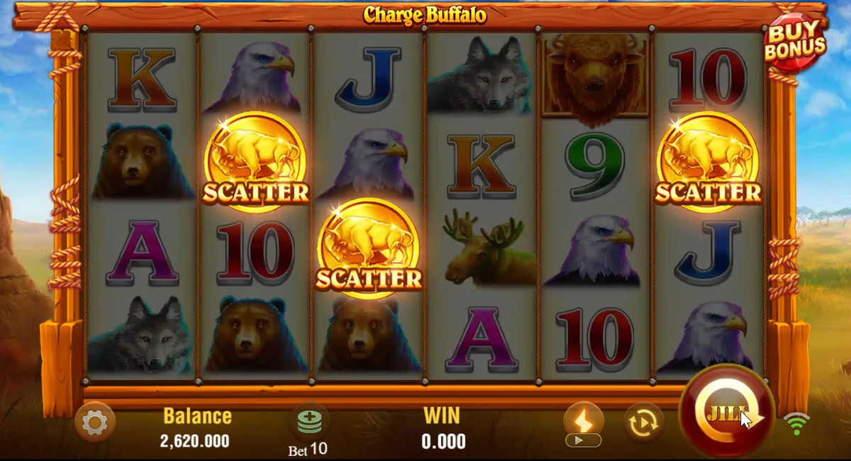 Charge Buffalo demo video: base game spins 41 to 50 of our slot test before the bonus